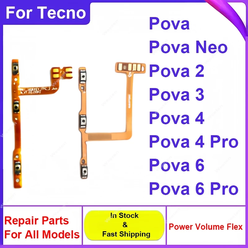 Power Volume Flex Cable For Tecno Pova 2 3 4 6 Neo Pro 4G 5G Power Volume Flex Cable Flex Ribbon Repair Spare