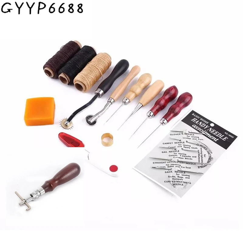 

Leather Craft Tools Kits Awl Thread Set Stitching Hand Sewing Repair Punch Carving Work Groover Saddle Professional Accessories