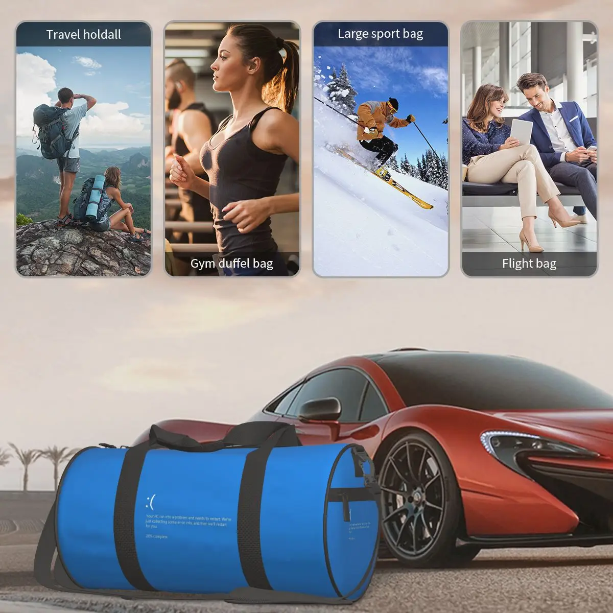 شاشة الموت الزرقاء الجديدة الكبيرة حقيبة رياضية واق من المطر مقاوم للماء حقائب السفر حقائب اللياقة البدنية