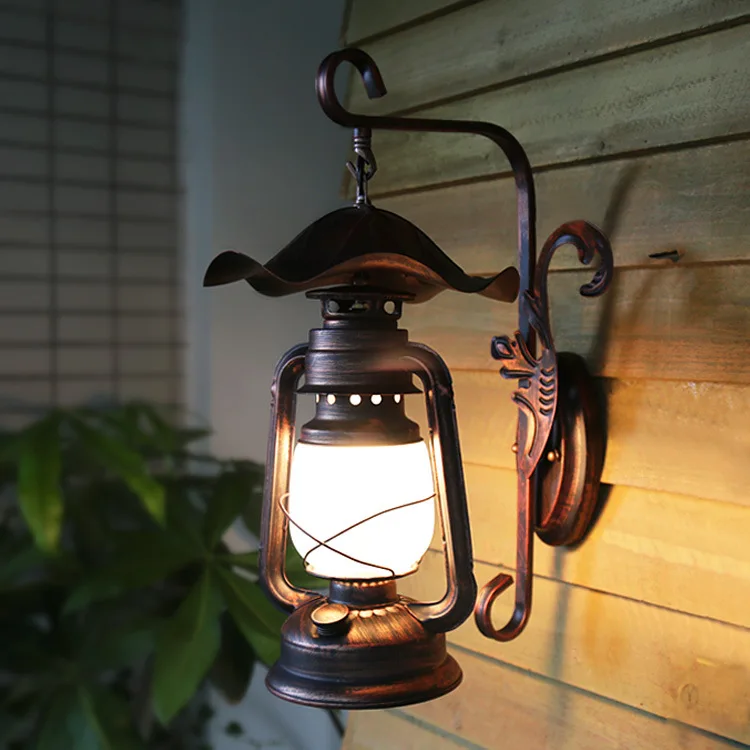 

American Countryside Antique Horse Lamps Corridor Wall Lamp Iron Lamps Courtyard Hallway Retro Decorative Glass Wall Sconce