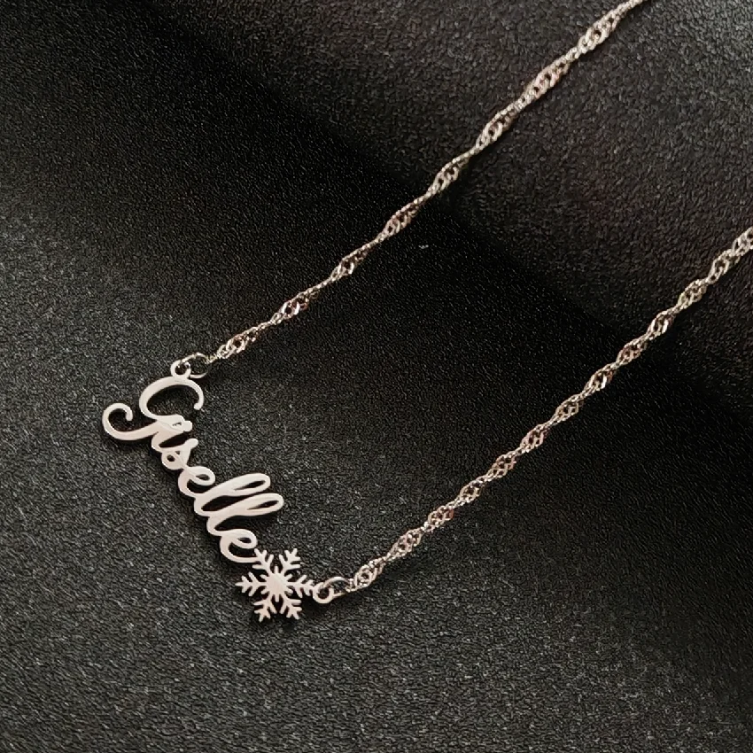 Customized Snowflake Personalized Stainless Steel Name Necklace Christmas Snowflake Pendant Jewelry Women's Christmas Gift image 2