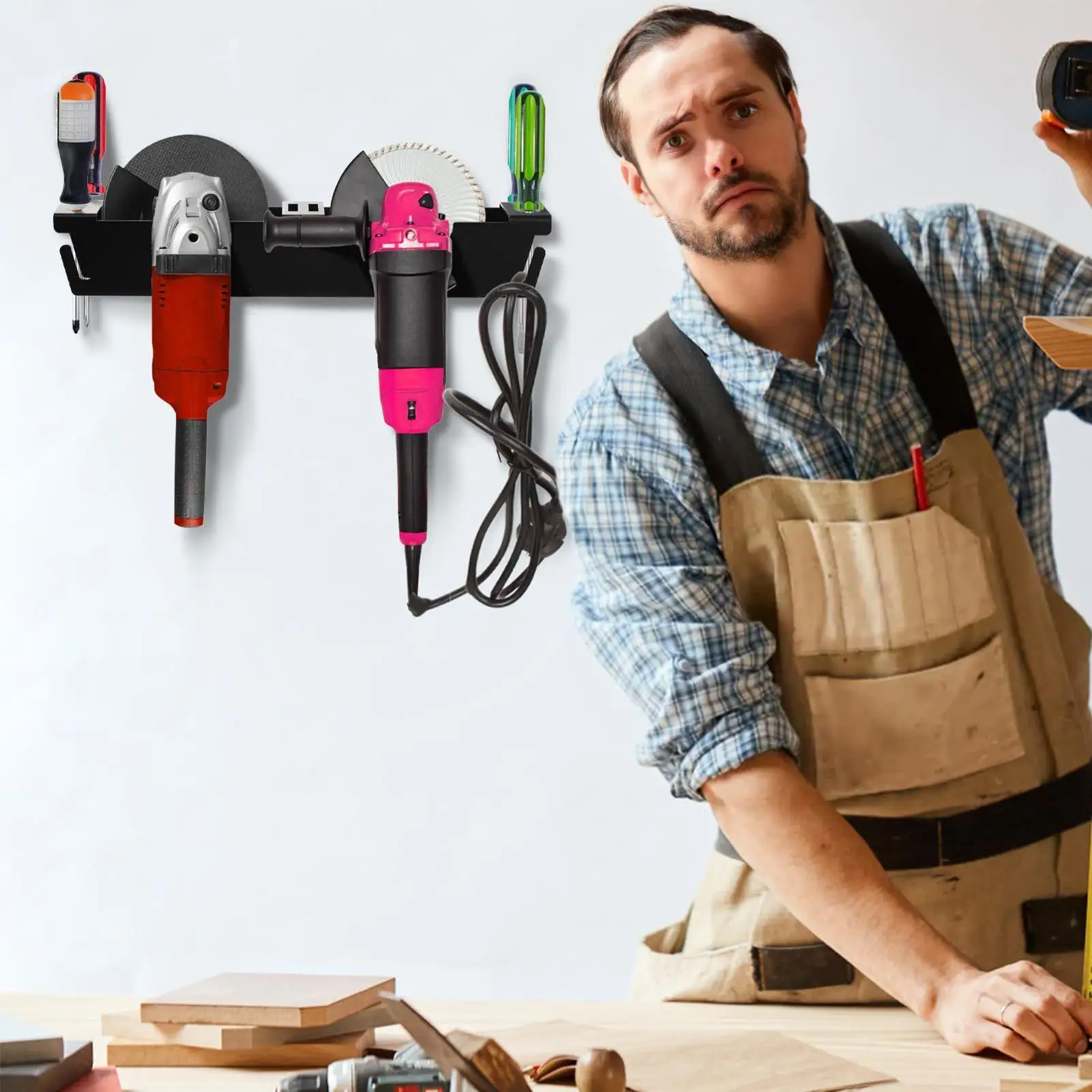 

Angle Grinder Holder Wall Mount Bracket For Angle Grinder 2 Pieces Electric Tools 2-Slot Rack With Cord Hooks For Home