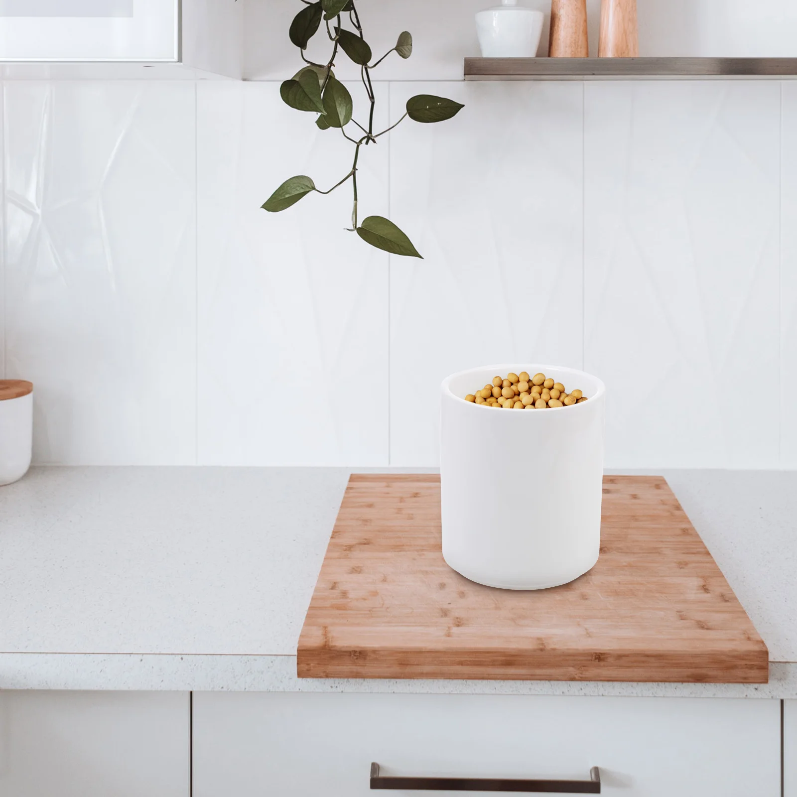 

Nordic Style White Tea Canister Sealed Cereals Container Storage Jar Beautiful Lines Round Edges Tea Canister