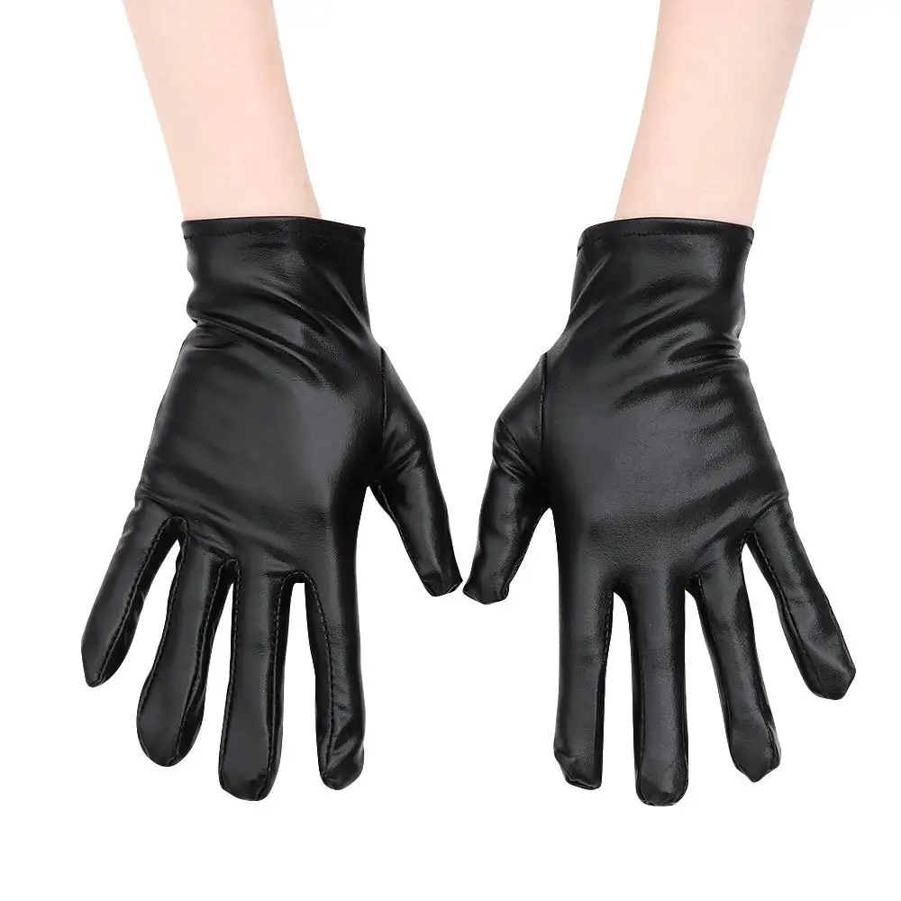 Men Women Gothic Punk Hip-Hop Dance Leather Gloves Halloween Black Gloves Dress Up