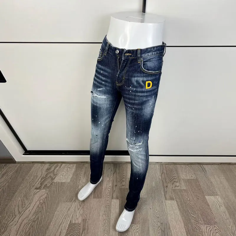 Fashion Vintage Men Jeans High Quality Retro Blue Stretch Skinny Fit Ripped Jeans Men  Embroidery Designer Hip Hop Brand Pants