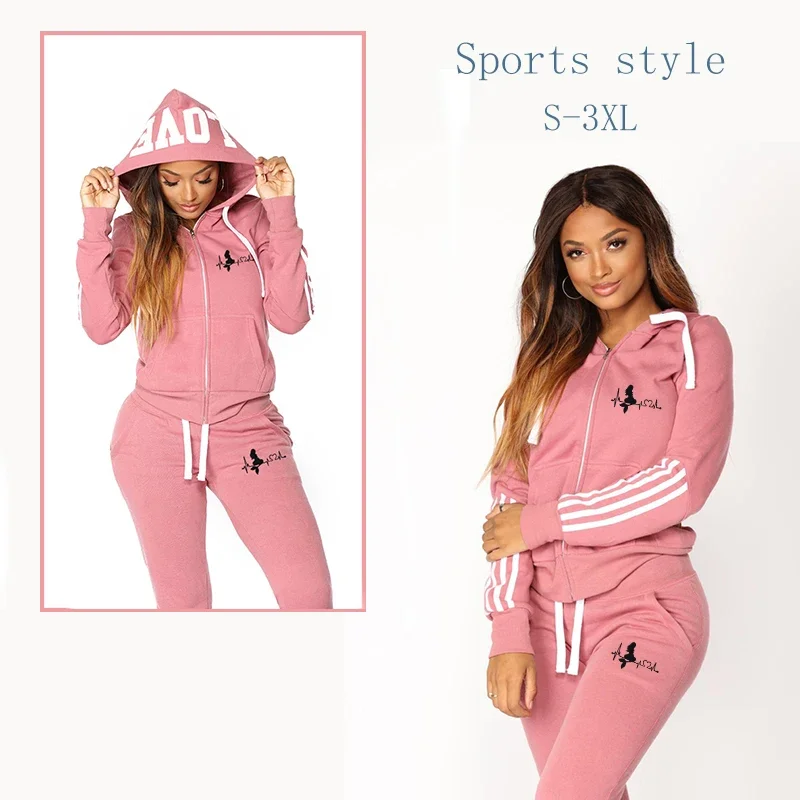 Lässige Sets für Frauen 2 Stück Reiß verschluss Damen Trainings anzug Jogging anzug Kapuze bequeme Herbst Wintersport Pullover Sweatshirt