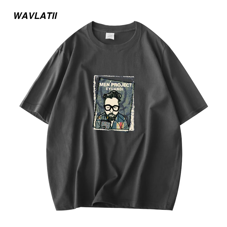 WAVLATII Men 2022 New Casual Summer T shirts Male Dark Green Cool Printed Cotton Short Sleeve Tees Tops WMT2201