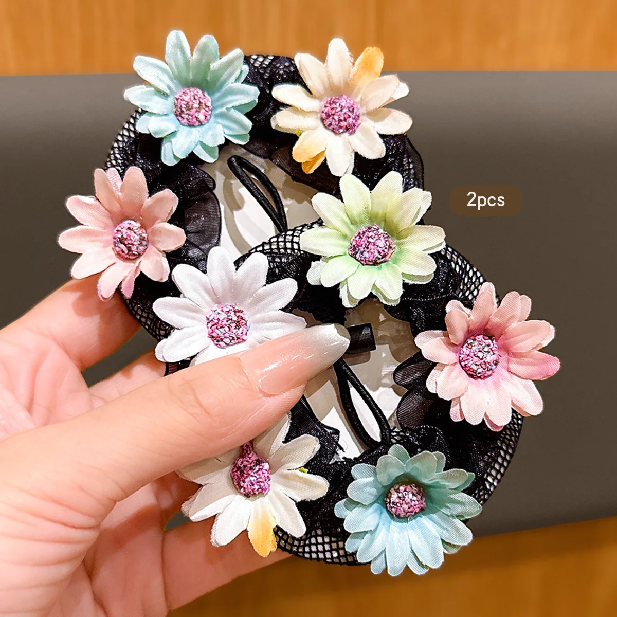 2 colorful sweet wind flower hair net dance ballet Latin dance hair net pocket bun head hair accessories