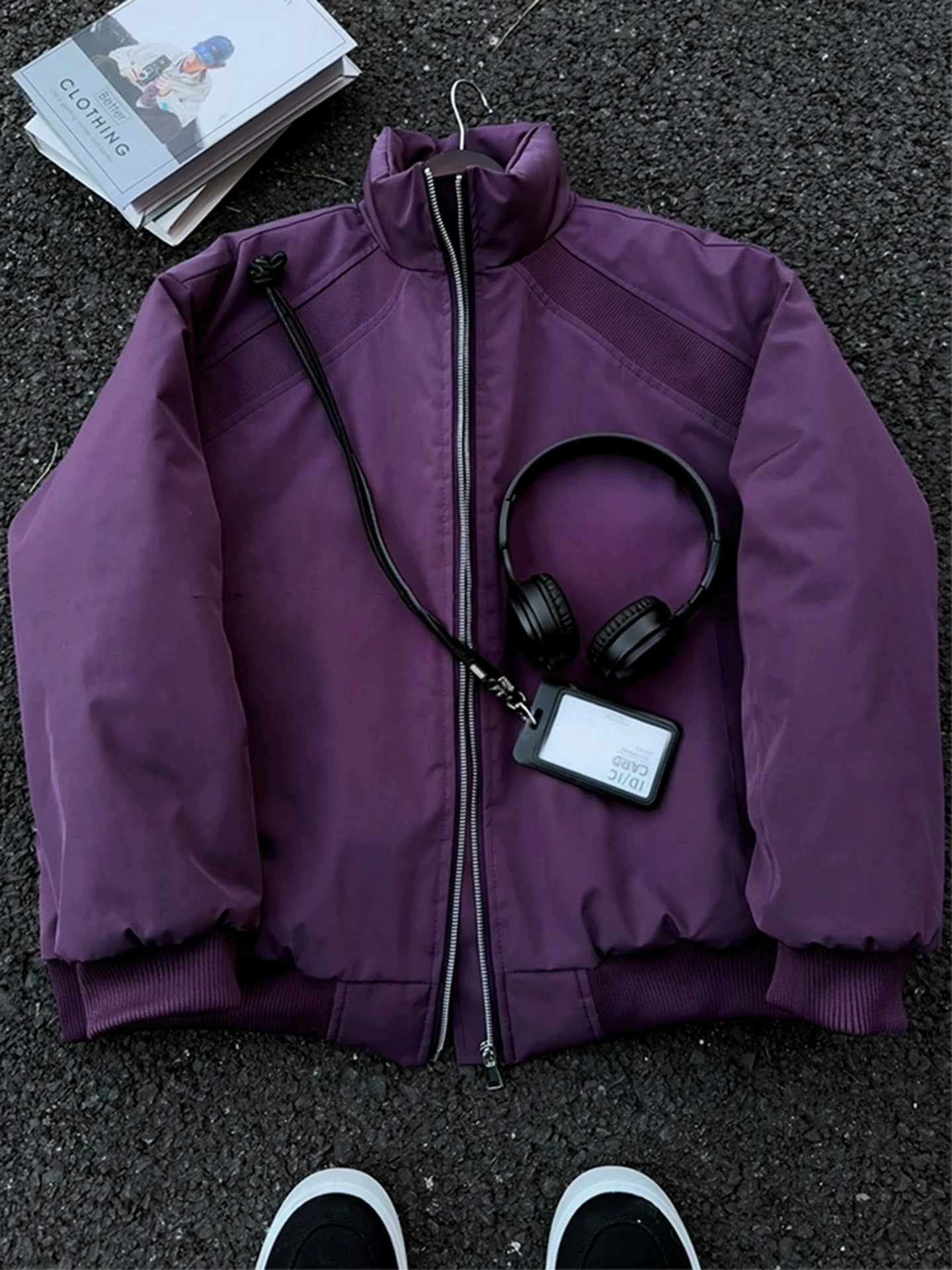 

Thiened Purple American Sle Stand Collar Jaet Men's Cotton Sportswear Autumn Winter Warm Baseball Sle ort Coat