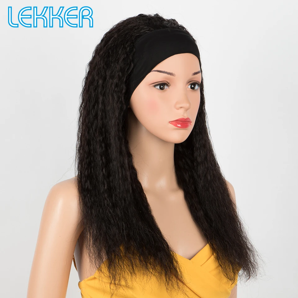 Lekker Headband Kinky Straight 100% Human Hair Wigs For Women Brazilian Remy Hair Full Machine Made Glueless 22