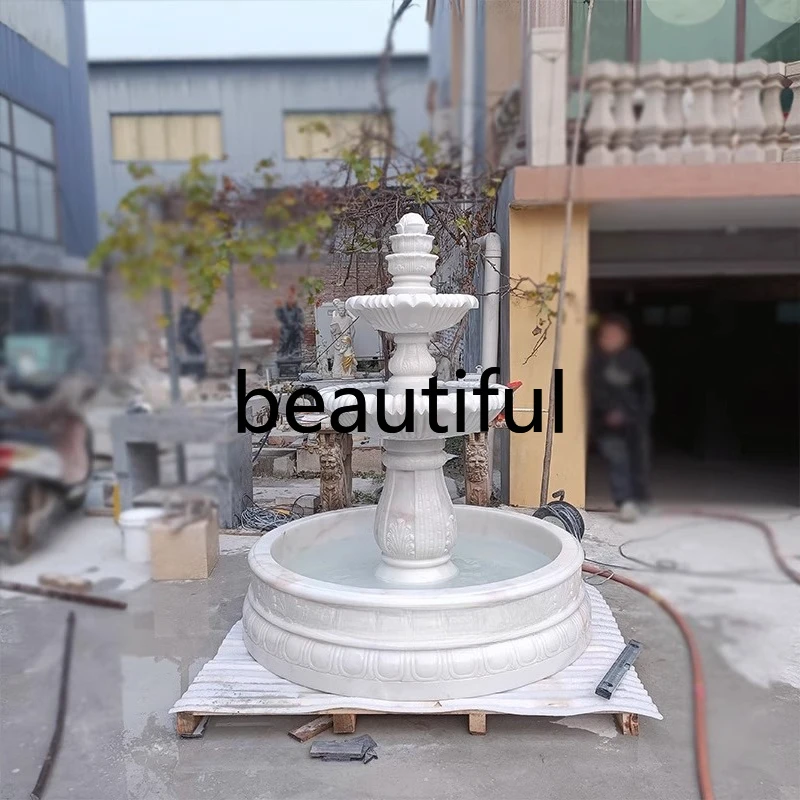Natural stone flowing water fountain stone carving marble fish pond circulating water landscape ornament