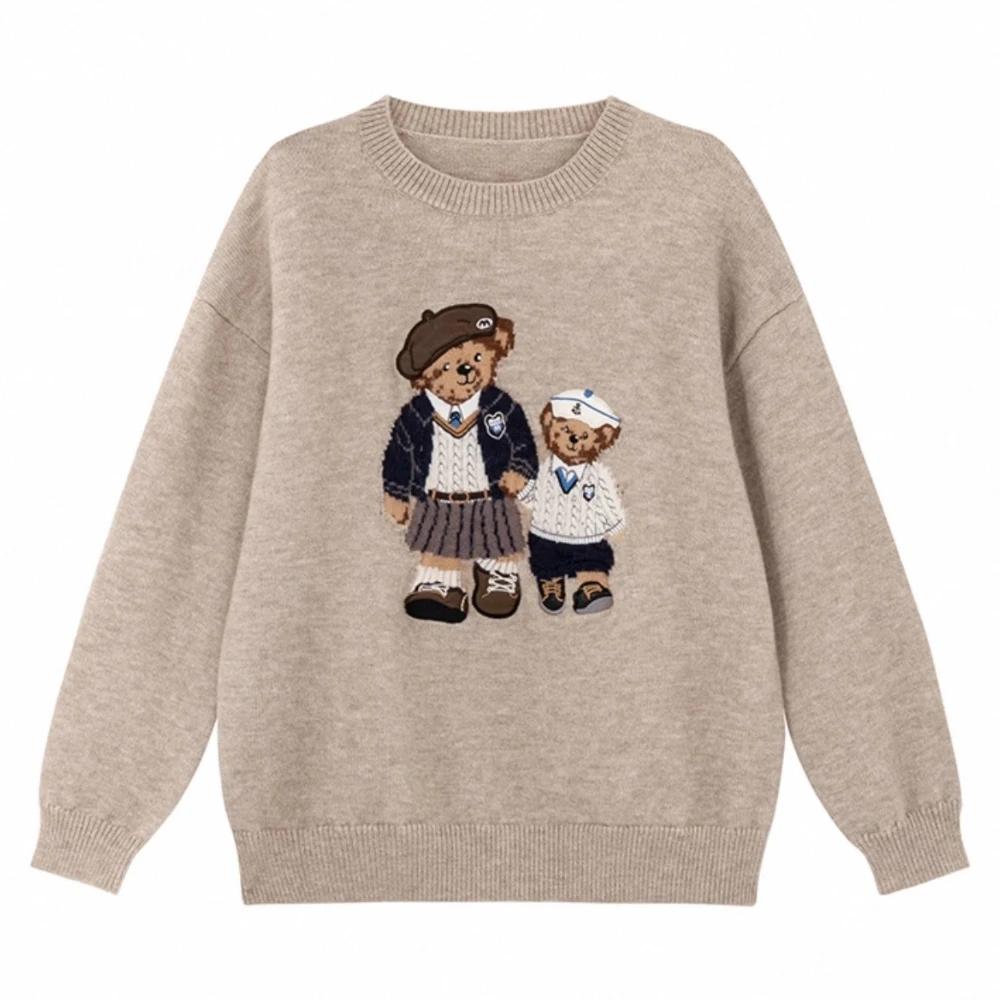 New High Quality Embroidery Cartoon Sweater American Sweet Cute Bear Graphic Shirts Winter Knitwear Jumper Y2K Top Korean Trendy - Image 2