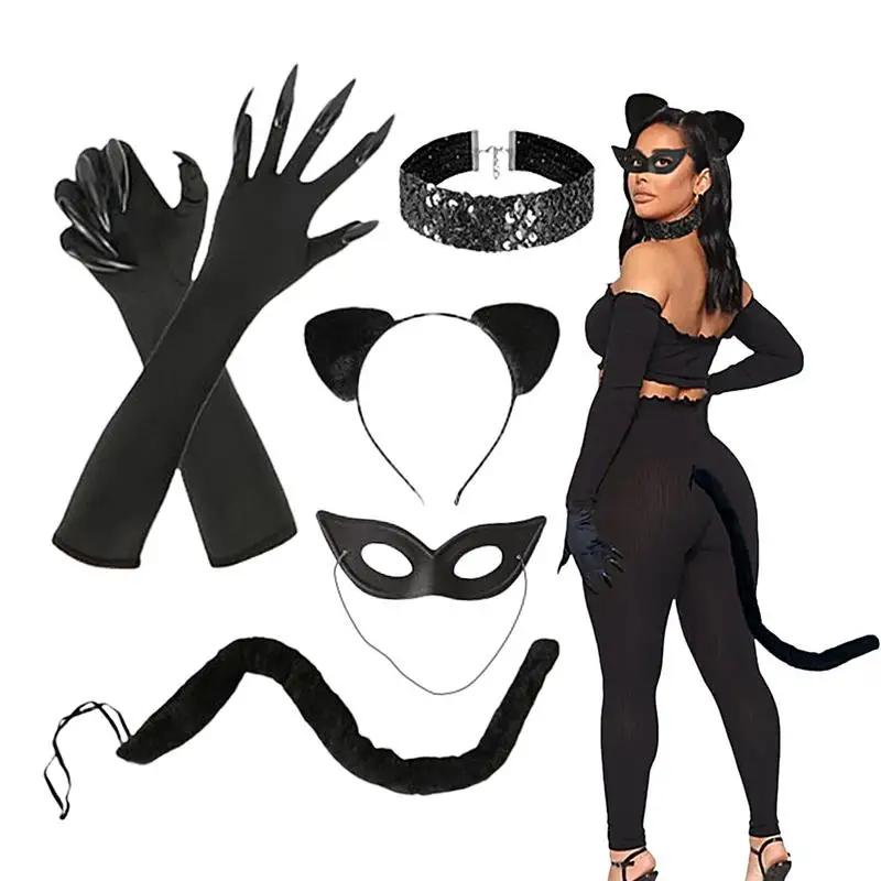 

Cat Woman Outfit Halloween Cosplay Accessories Black Cat Costume Set for Women Masquerade Outfit Halloween Cosplay Suit