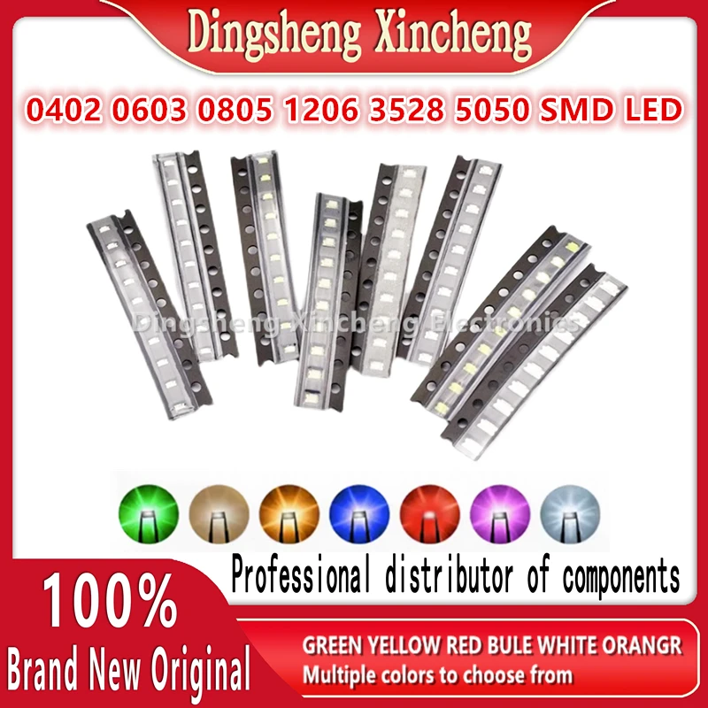 100pcs/lot 0402 0603 0805 1206 3528 5050 SMD LED Red Yellow Green White Blue Orange Pink Purple light emitting diode Highlight