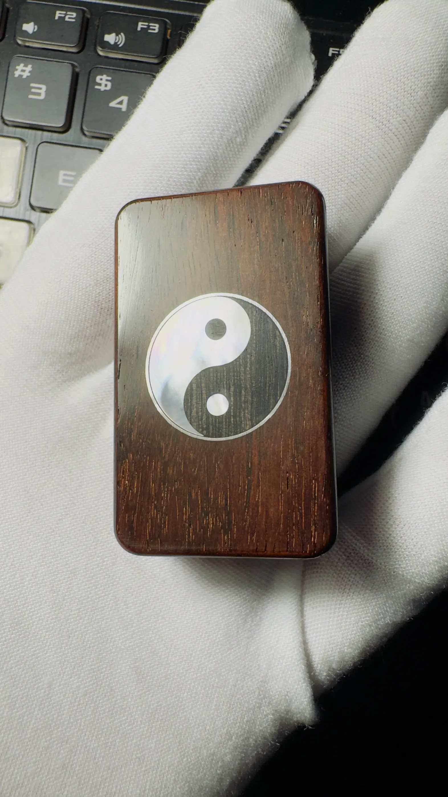 EDC Fidget Slider Toy Custom Indian Rosewood Blackwood Mother of Pearl Bagua with Silver Inlay Stress Relief Handmade Portable