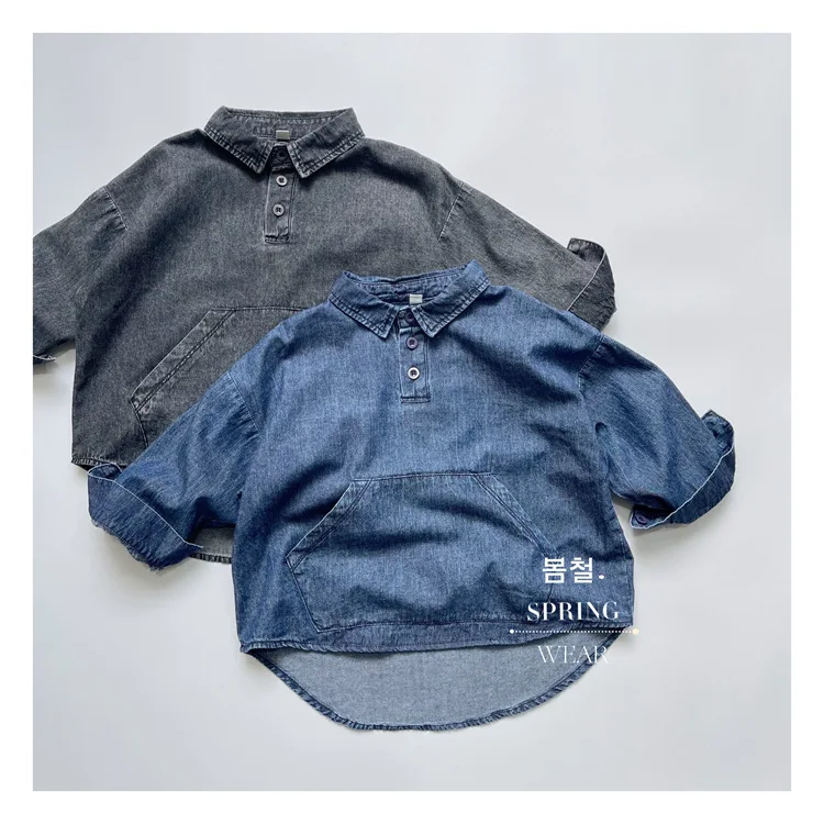 RAISE Frühling Herbst Koreanische Kinder Jungen Denim Hemd Pullover Solide Große Tasche Babys Jungen Hemd Westlichen stil Kleinkind Jungen tops