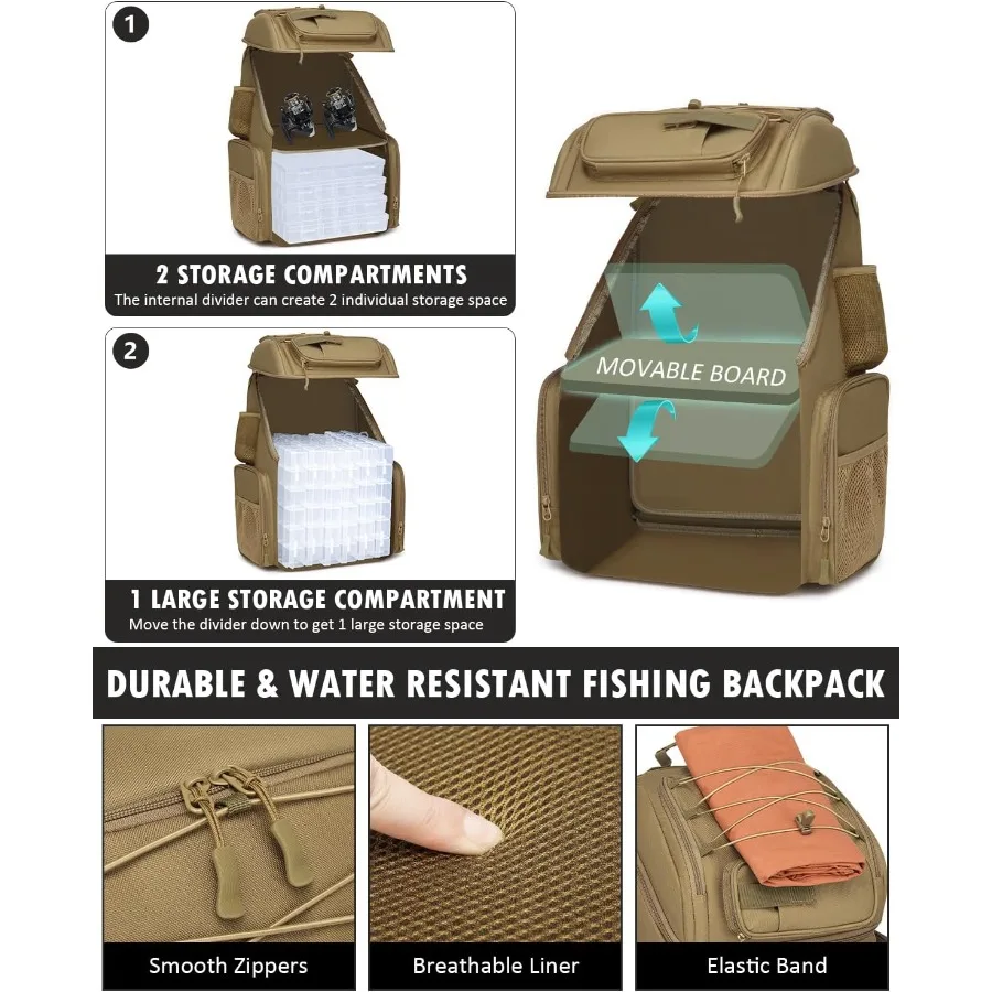 حقيبة ظهر لصيد الأسماك من هامبولي مع صناديق أدوات صيد السمك 50 لتر مع حامل قضيب تبريد حقيبة معالجة مقاومة للماء للرجال #3