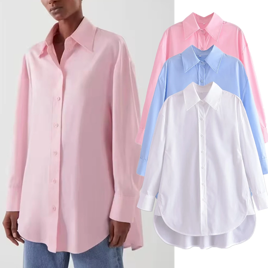 

Dave&Di 2024 Spring England Style Solid Loose Blouse Fashion Boyfriend Casual Shirt Women Tops