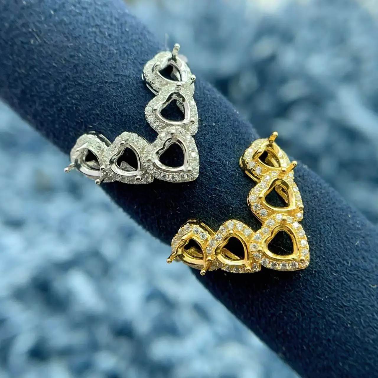 

MeiBaPJ Inlay Heart Shaped 4*4mm Women's Ring Empty Support Holder Gifts Fashion Full Diamond Trend Luxury Jewelry Free Delivery