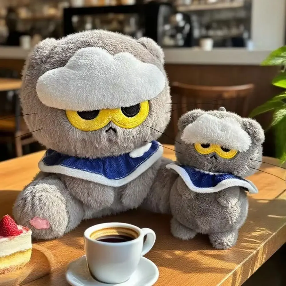 Miękka, puszysta zabawka pluszowa w kształcie kota, zabawny, zły kot w stylu kreskówkowym, pluszowy breloczek do kluczy, uroczy, pulchny, szary breloczek GD.