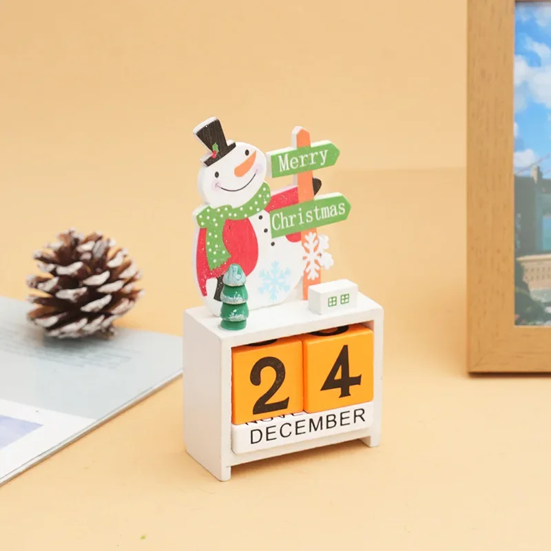 2024 Christmas Wooden Calendar Countdown Santa Claus Snowman DIY for Tabletop Ornaments Decoration Toys Gifts