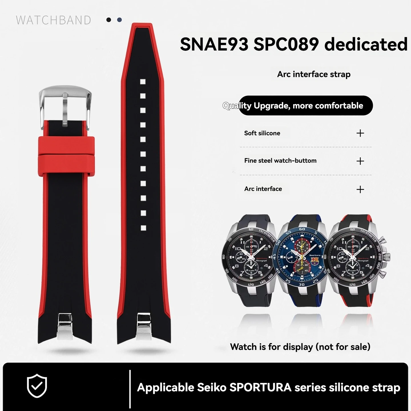 21-ミリメートル曲面インターフェース時計バンドセイコー三眼クロノグラフメンズ-sporura-snae80p1-spc089-snae93-シリコーン時計ストラップ