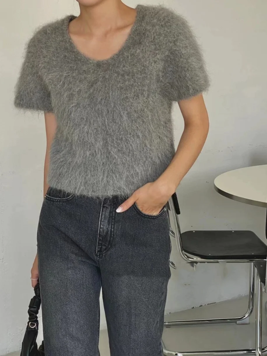 

Dongda Gate round Ne Color Long Hair Mink ort Sve Knitted Sweater Women's Autumn Winter Fluffy Knitwear Top