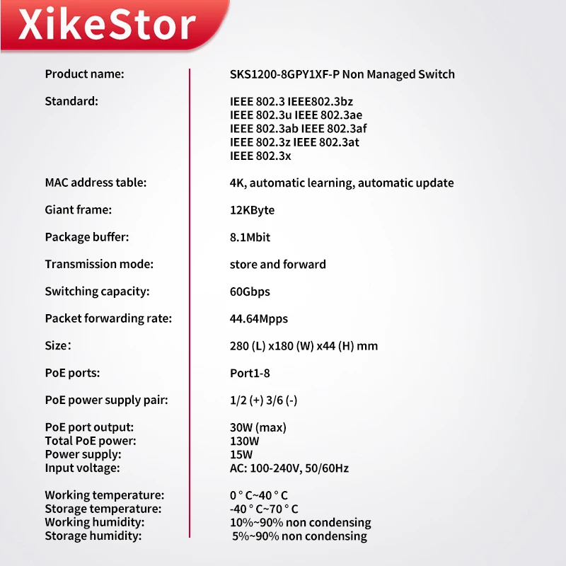 XikeStor 9 Ports 2.5G L2 simple Managed POE Switch 8*2.5G RJ45 1*10G SFP+Ethernet Switch Support VLAN Division+Cooling shell