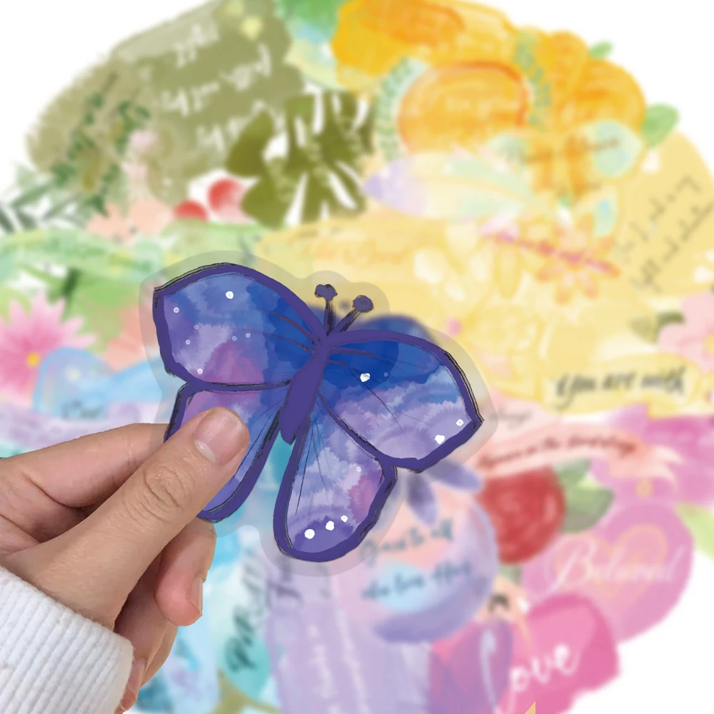 50PCS Creative Watercolor Dyeing English Stickers Decorative Water Cup Phone Case PET Transparent Material Personalized Stickers