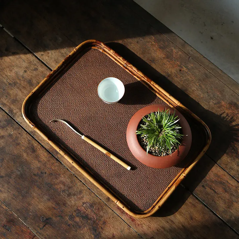 Bamboo fine woven old mat surface support tray, pot holder, cup holder, old material bamboo tea tray, teacup holder, portable