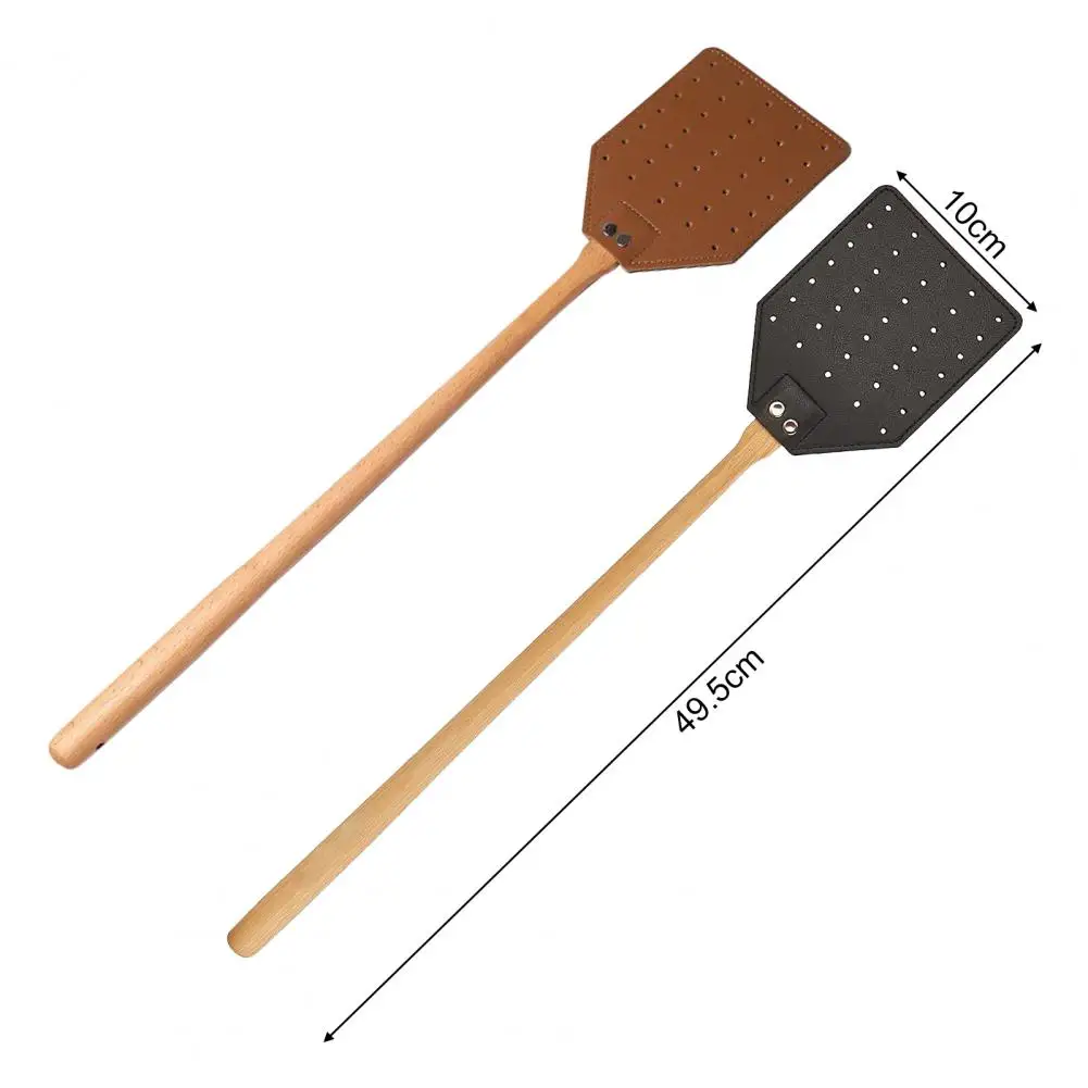 Faux Leather Fly Swatter with Wooden Handle And Stainless Steel Rivets Portable Fly Swatter for Reliable Use