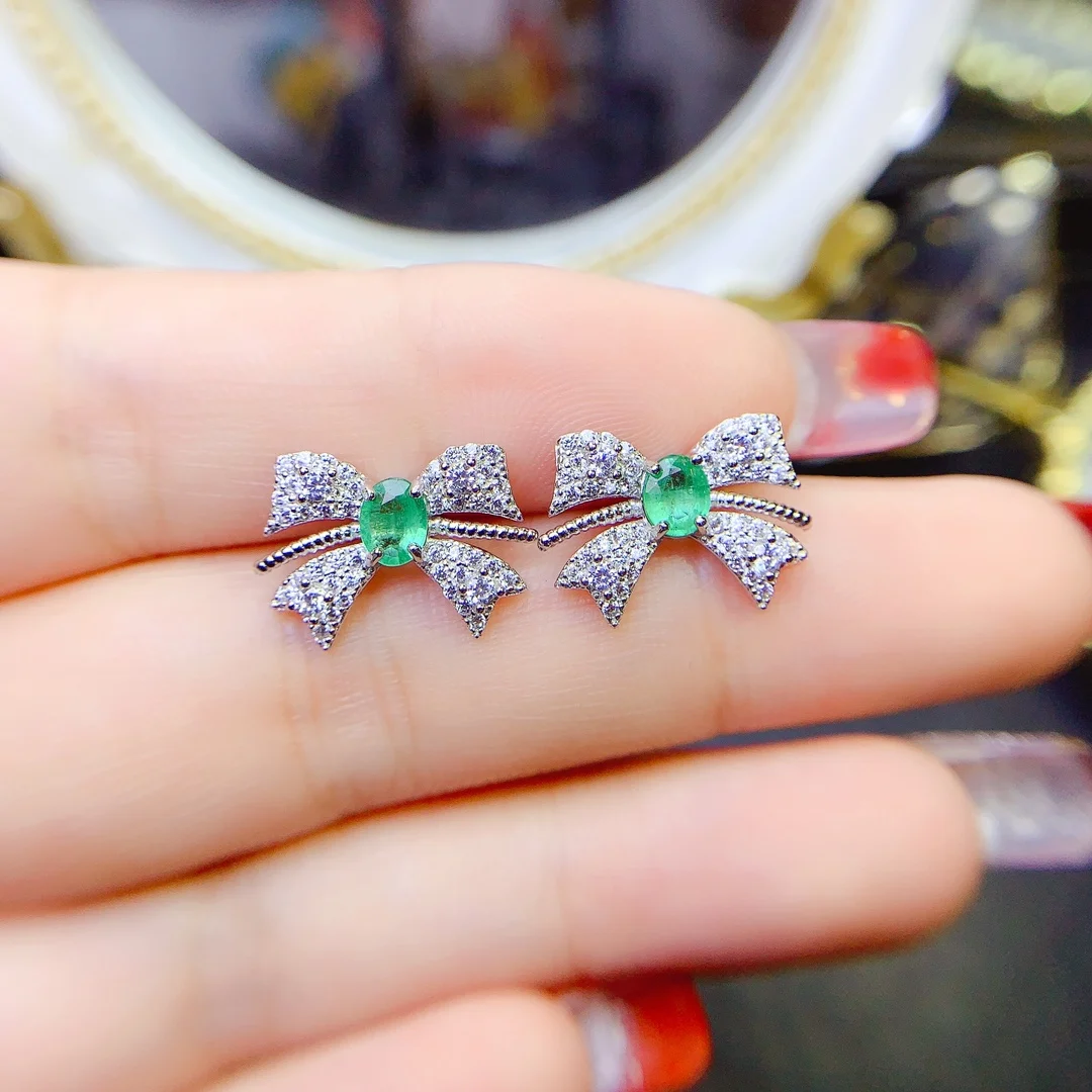 

Natural Emerald Stud Female Silver 925 Stud Female Wedding gemstone Free Shipping Sterling Certified Jewelry boutique