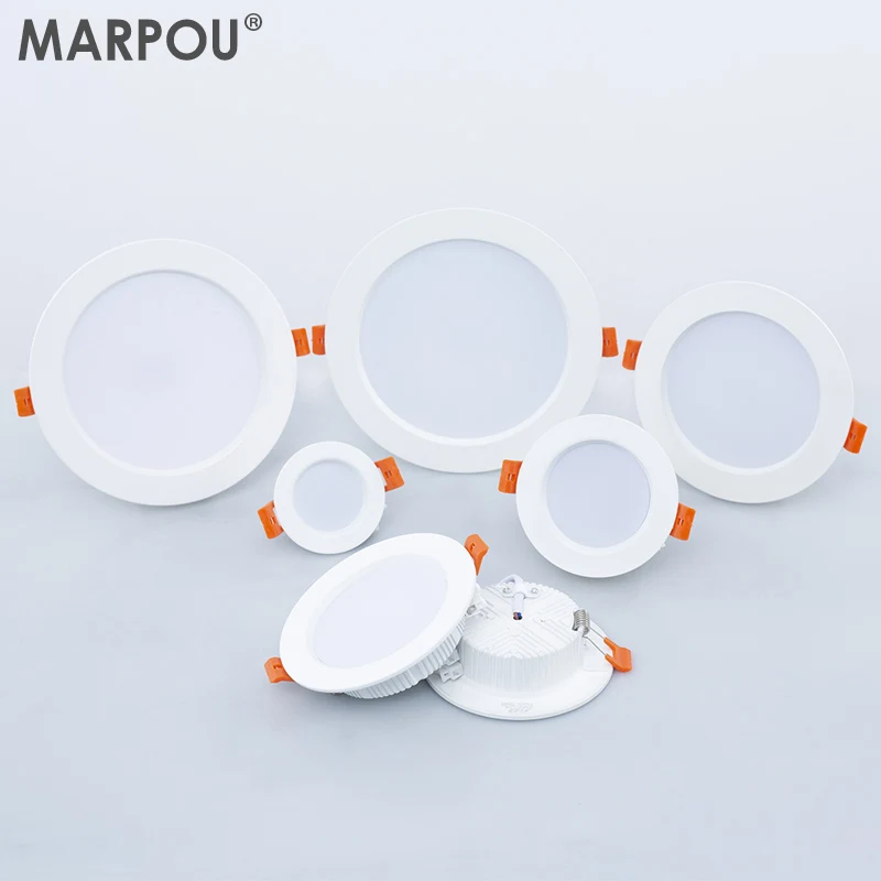 MARPOU LED Downlight 3W 5W 7W 9W 12W 15W 18W Okrągła wpuszczana lampa sufitowa AC220V 3-7 cali Oświetlenie aluminiowe Ciepła zimna biel