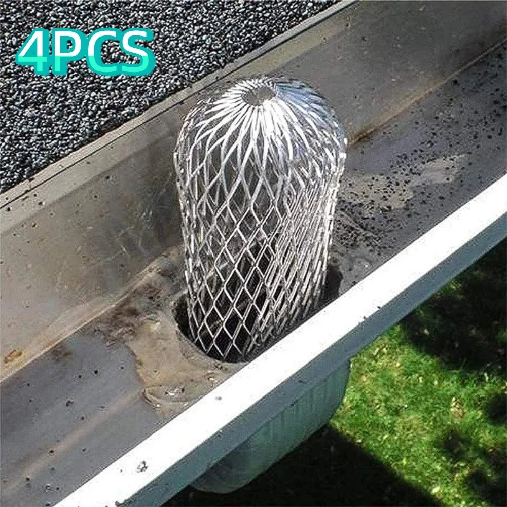 4pcs Expand Aluminum Gutter Filter Mesh Silver Anti-Blocking Filter Foldable Screen Rustproof Floor Drain Filter Downspout Cover