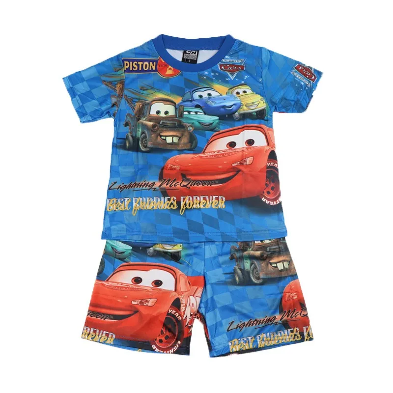 Disney New Boy Set Casual Children\'s Summer Short Sleeve Pajamas Cartoon Suit Clothes Kids Pajamas Costumes McQueen Car 3-8Y