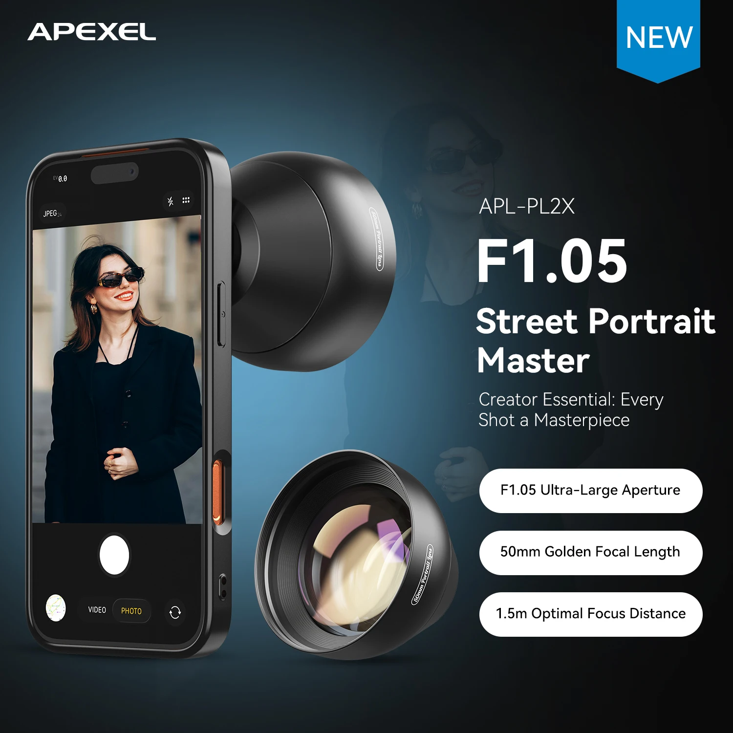 APEXEL 2X Mobile Portrait Telephoto Lens Clip-on Phone CameraLens Natural Background Blur Lens for Portrait Shooting Smartphones