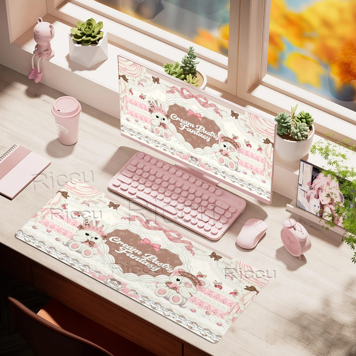 Pretty Bear Gradient Love Cartoon Bunny Large Gaming Mousepads Computer Desk Mat Gamer Stitched Desk Rug PC Accessories Carpets