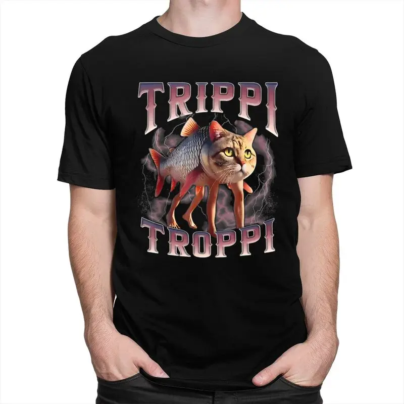 Male Trippi Troppi Italian Brainrot Cat Fish T Shirts 100% Cotton T-shirt Fashion Casual Design Graphic Tees Shirt