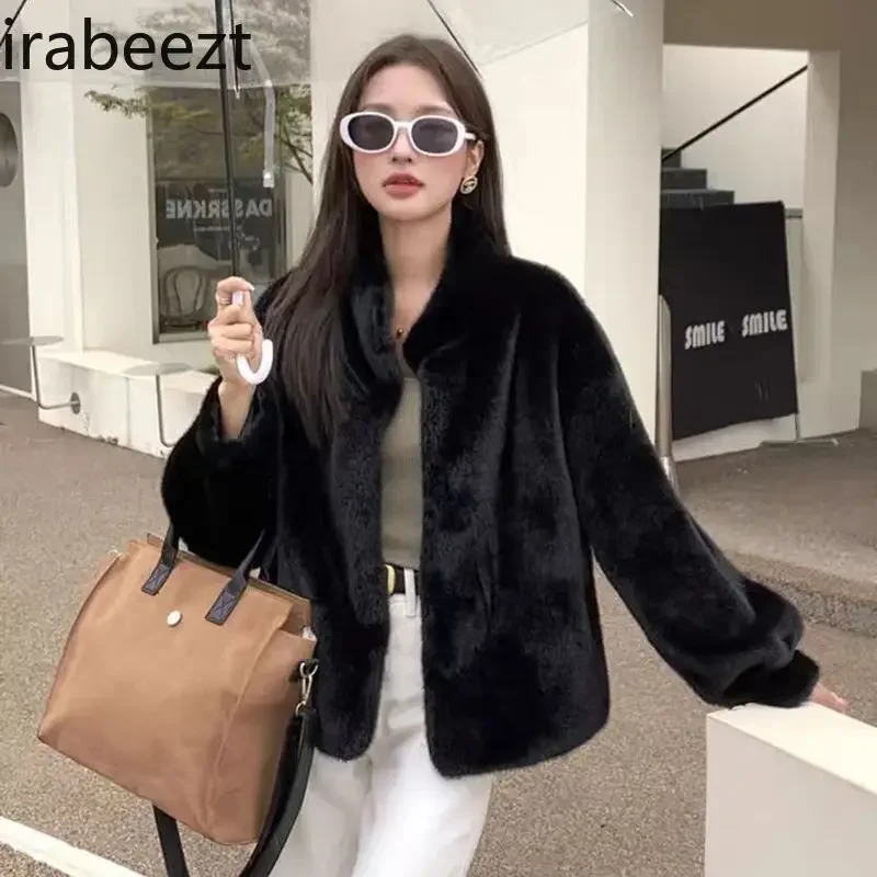 2024 New Winter Green Young Fur Coat Femininity Velvet Mink Elegant Chamarras Para Mujer Loose Fit Cassual Women Jacket