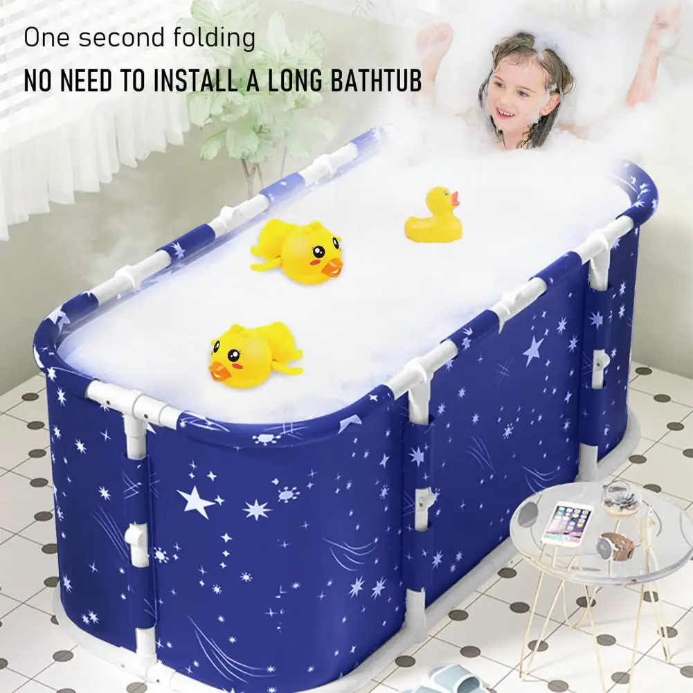 

Folding Tub, Starry Blue Pattern Large Foldable Bathtub For Adult,Waterproof Layer Family SPA Soaking Bath Tub For Shower
