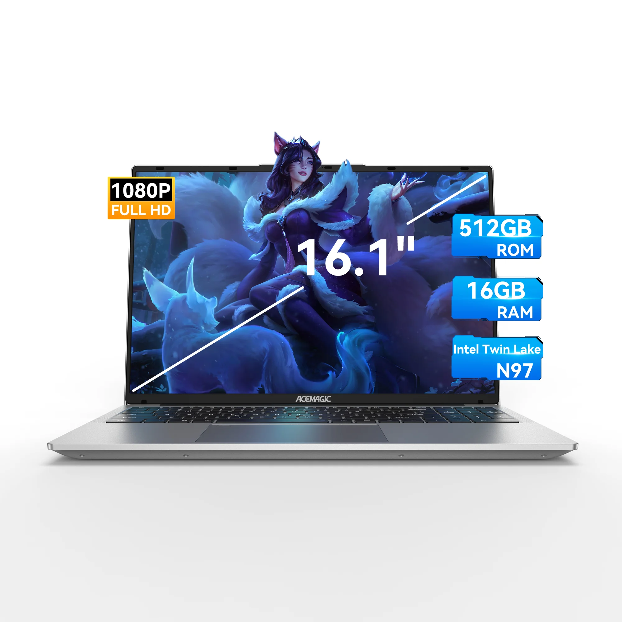 

ACEMAGIC 16 "ультратонкий ноутбук 16 ГБ ОЗУ 512 ГБ SSD Intel N97 Ноутбук Геймер 1920*1080 Дисплей Офисный учебный компьютер ПК Windows 11