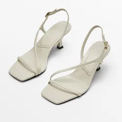 Maxdutti-zapatos de cuero genuino para mujer, Sandalias de tacón alto informales, a la moda francesa