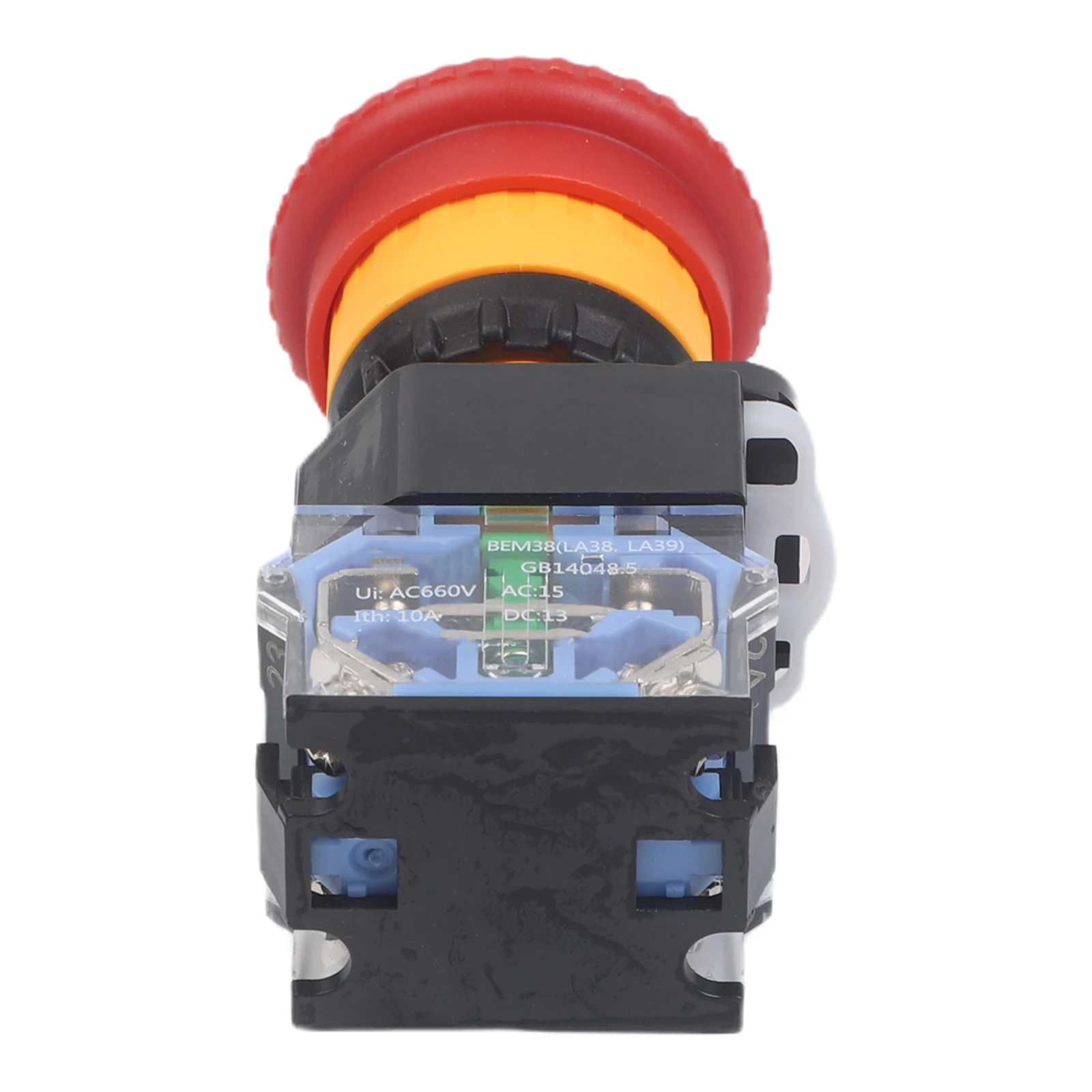 22mm Panel Mount Mushroom Stop Push Button Switch 660V 10A Dual Pole Single Throw 1NO 1NC Latching Type for Automation