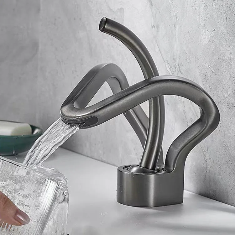 Modern Luxury Grey Faucet Sink Brass Unique Design Waterfall Basin Bathroom Mixer Taps