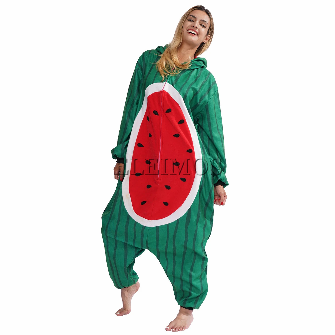 Kigurumi Onesie Watermelon Pajamas For Adult Women Men Cute Animal Fruit Pyjamas Homewear Halloween Cosplay Party Costume