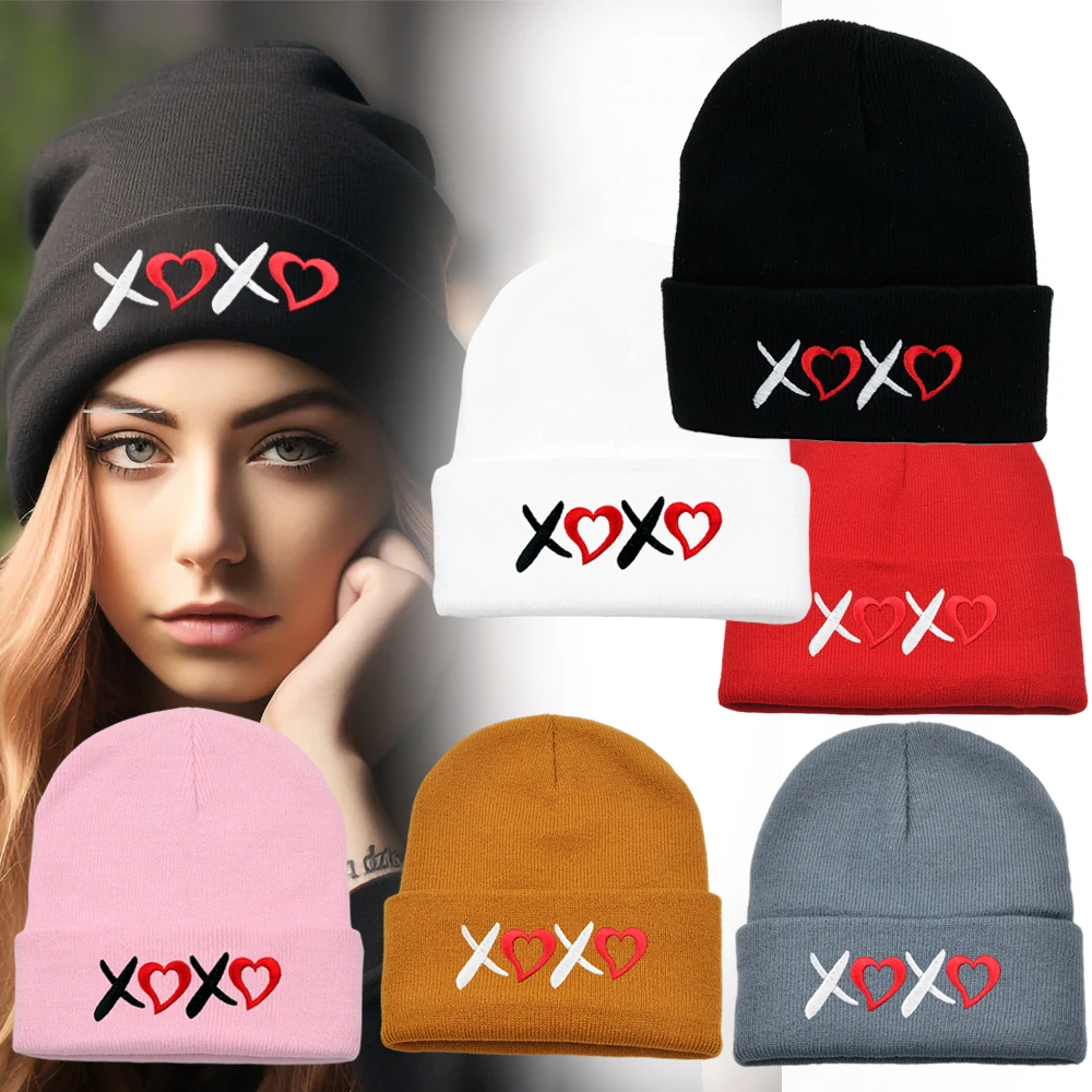 Valentine's Day Hat XOXO Beanie Embroidered Couple Knitted Hat Gifts for Her