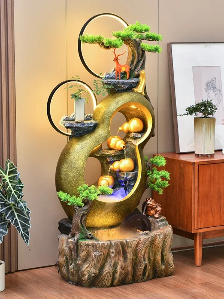 Gourd Rockery Make a Fortune as Endless as Flowing Water Decorations Living Room Office Fengshui Wheel Floor Ornaments