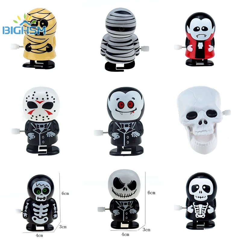 Retro Clockwork Wind Up Metal Walking Jumping Halloween Pumpkin Jump Ghost Bat Robot Mechanical Toys Party Decor Gift