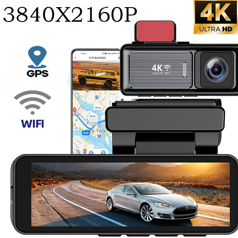 

Ultra HD Real 4K 3840X2160P Автомобильный видеорегистратор 3,2-дюймовый видеорегистратор с двумя объективами WIFI GPS заднего вида видеорегистратор ночного видения WDR 24H Par