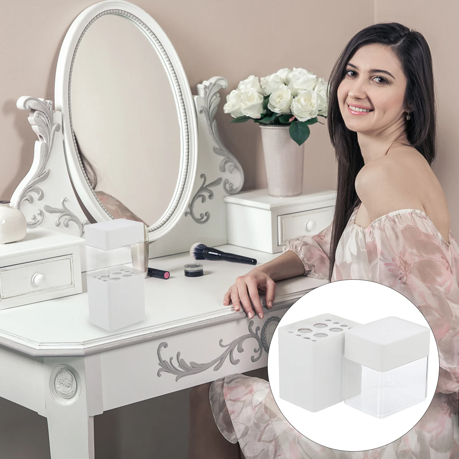 1Pcs Makeup Brush Storage Box Clear Breathable Design Easy to Carry Travel-Friendly Organizer for Long-Term Use